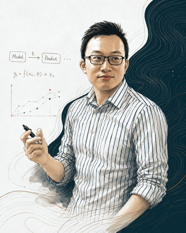 Horris Tse 在白板前——插畫肖像